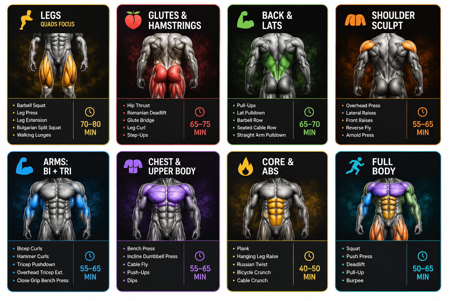 Workout Muscle Group Reference Chart